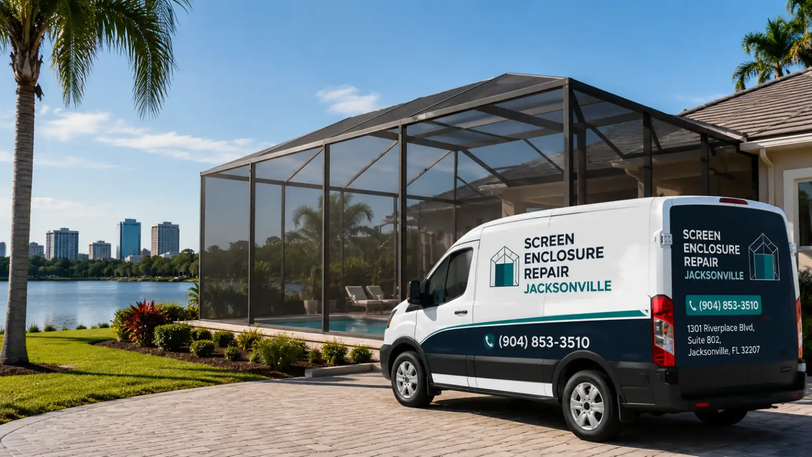 Screened pool enclosure at a Jacksonville, Florida home