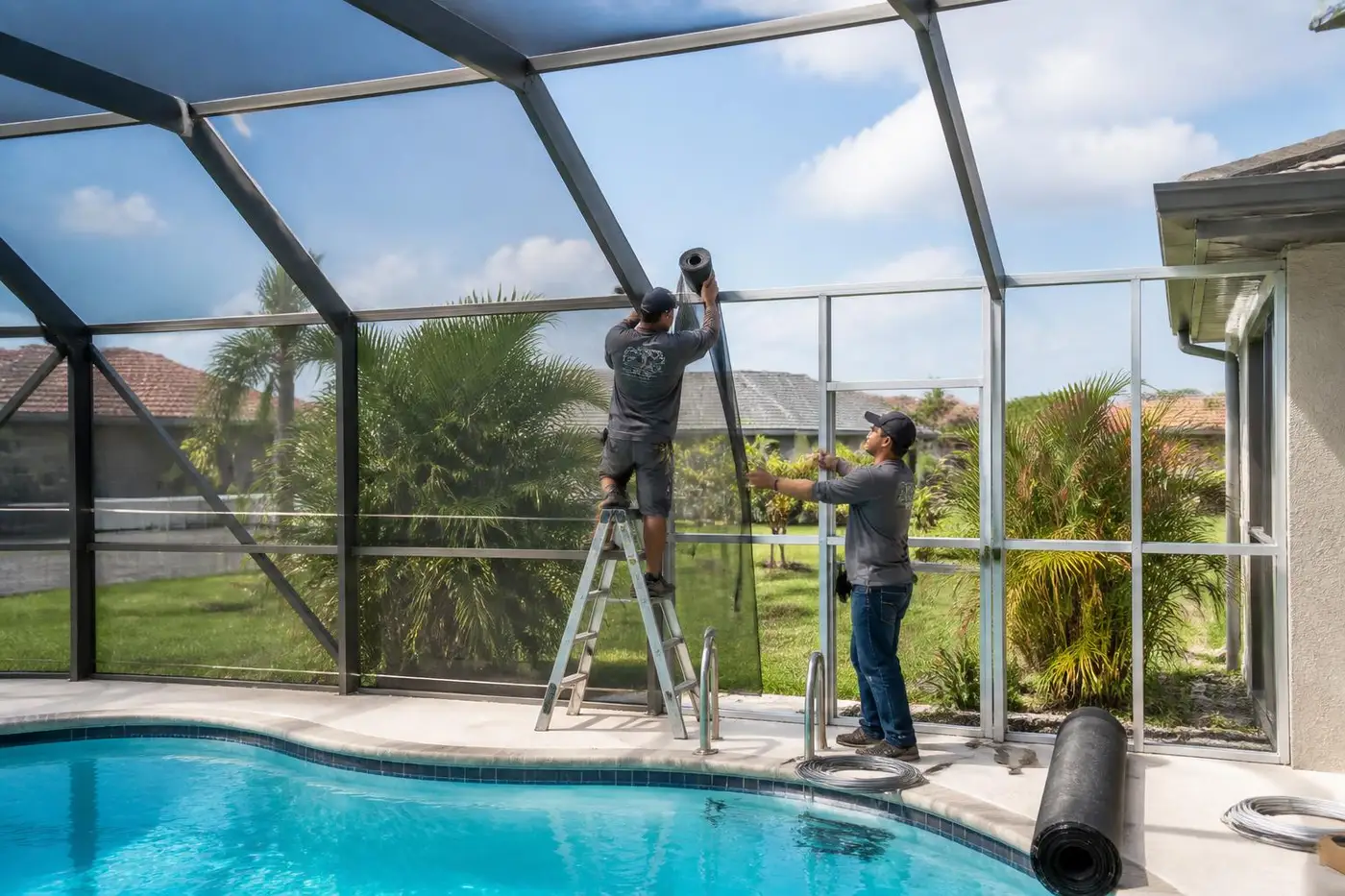 Pool cage rescreening at a Jacksonville Florida home